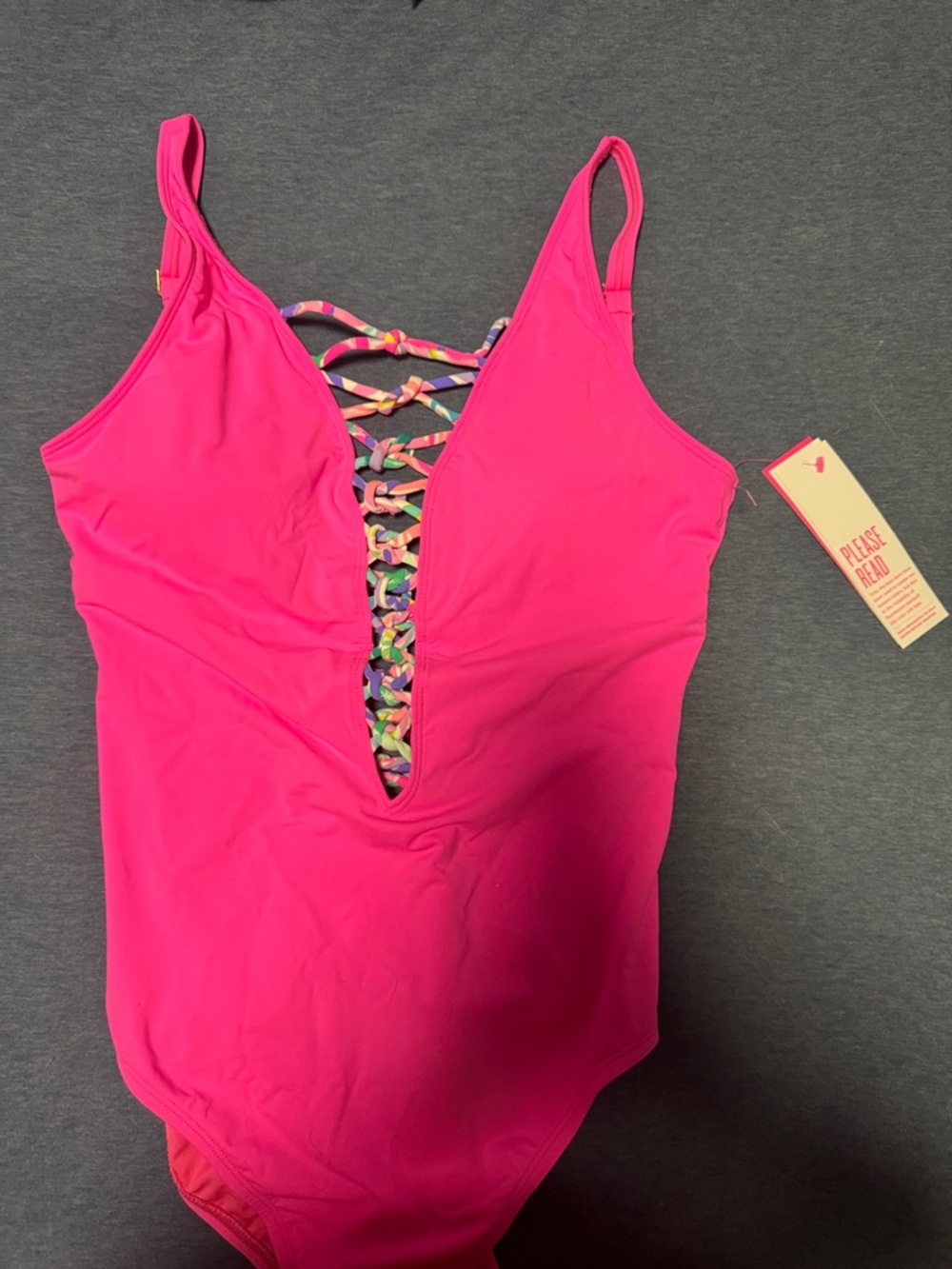 Lilly Pulitzer Hot Pink One-Piece Swimsuit with Multicolor Lattice Back
